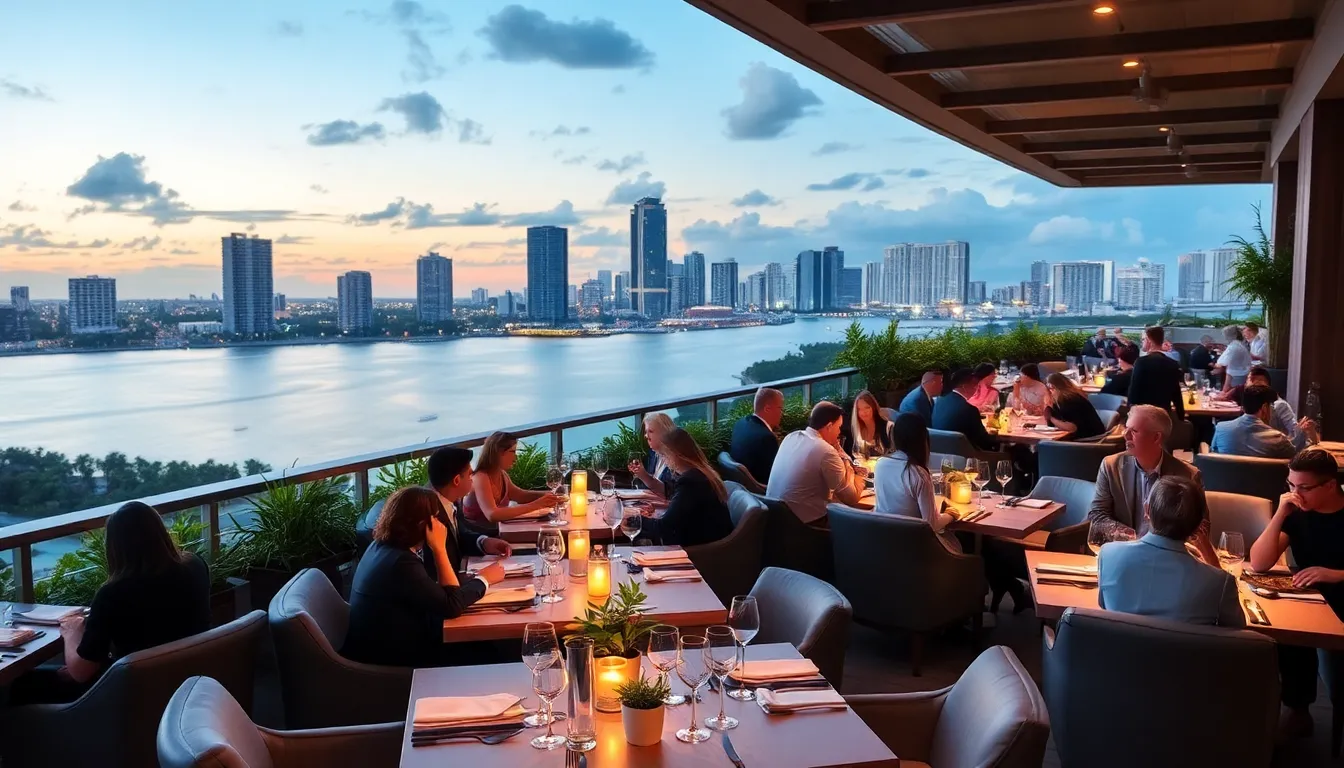 rooftop restaurant with sunset views over Fort Lauderdale.