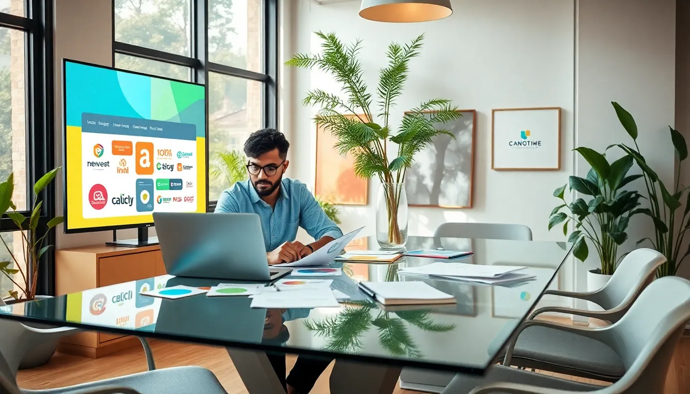branding freelancer working in a modern coworking space.
