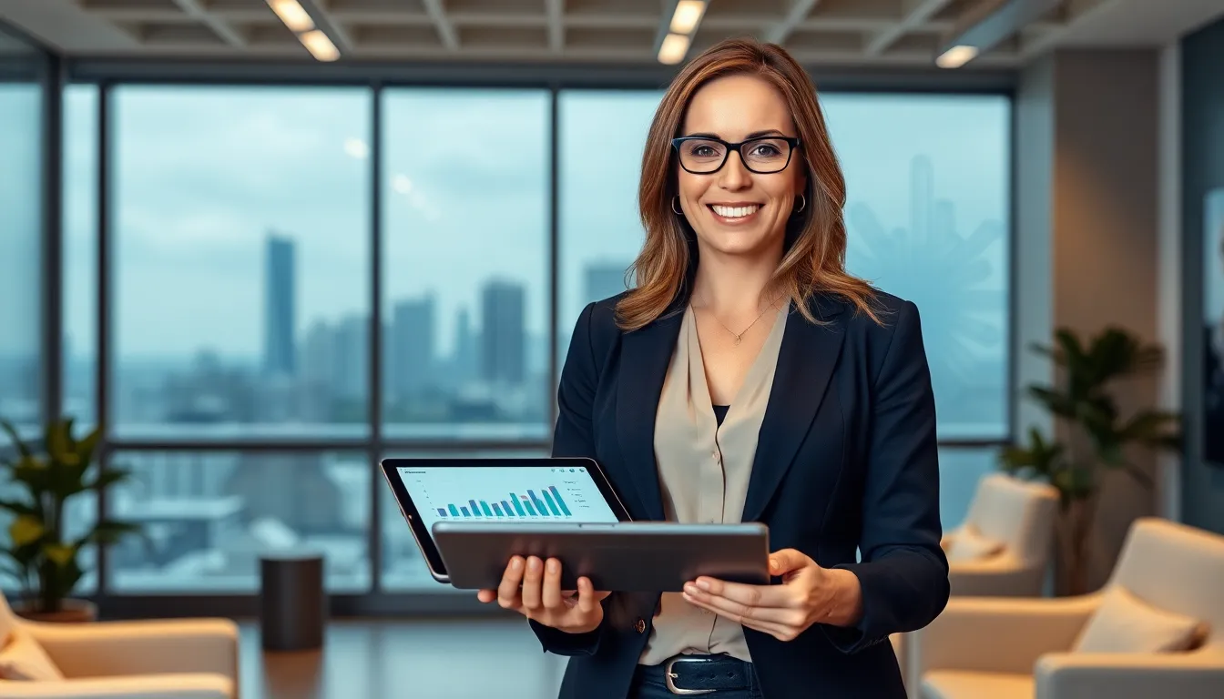 Stacy Klinger in a modern office, showcasing her tech expertise.