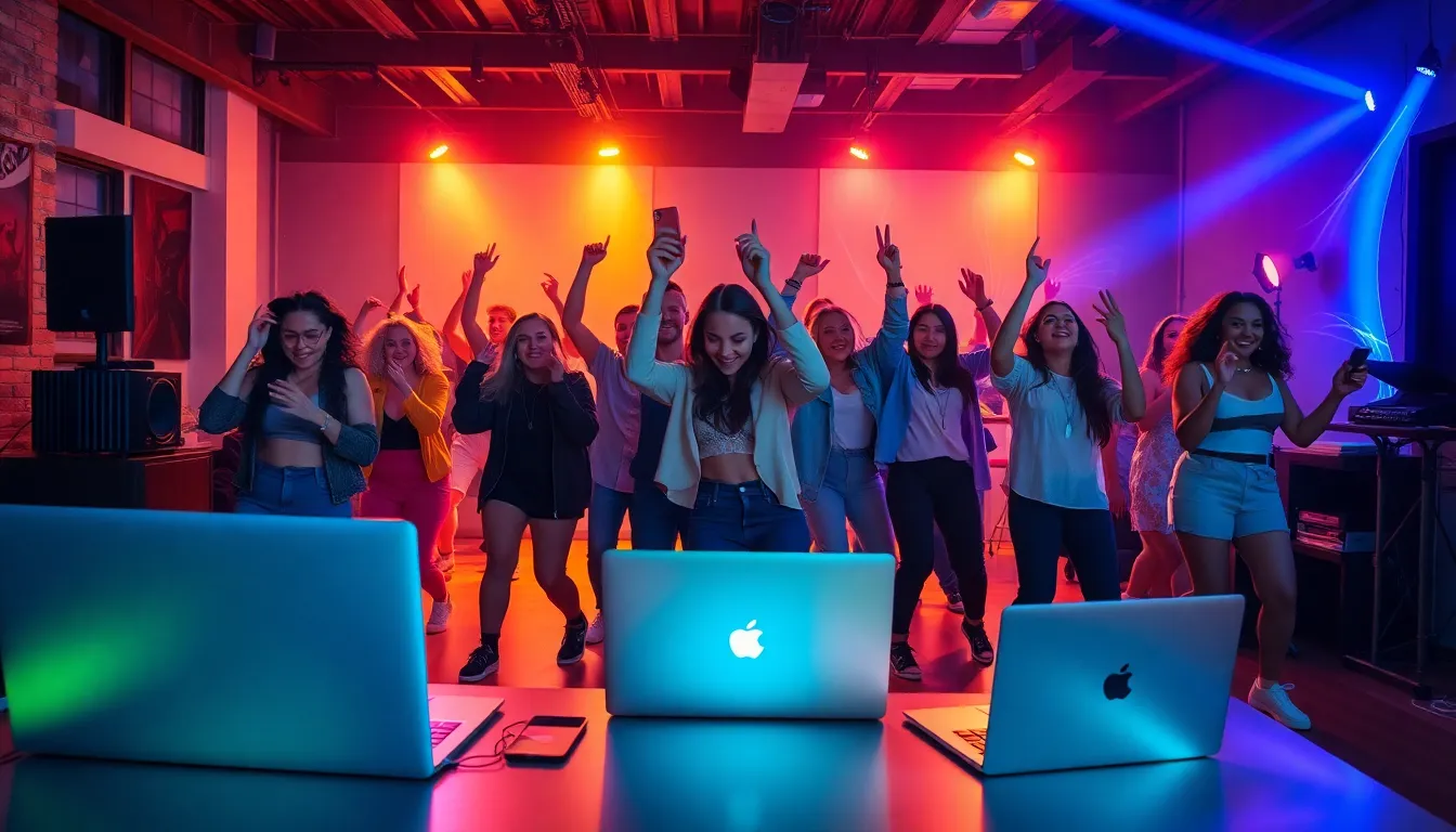 diverse group dancing in a modern loft, celebrating dance music culture.