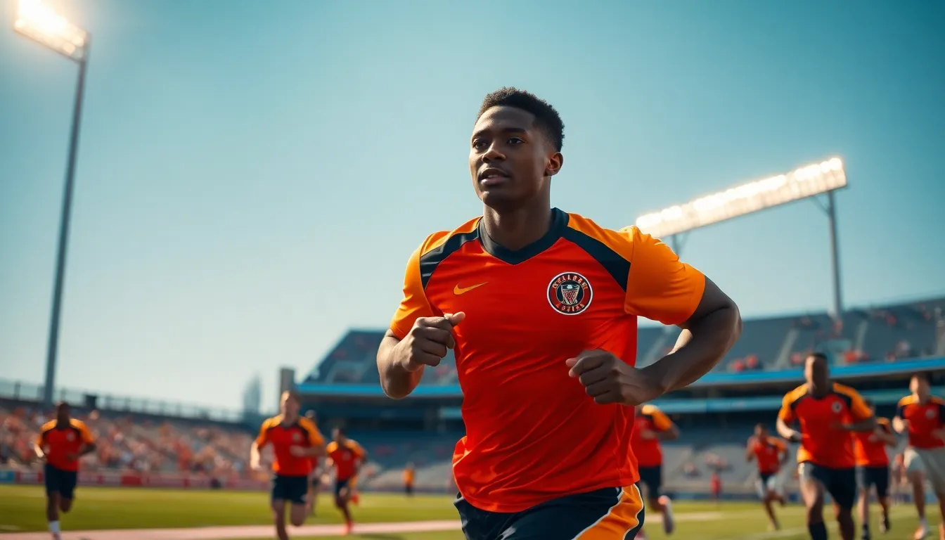 Neldanos Kimsel sprinting on a vibrant sports field during a game.